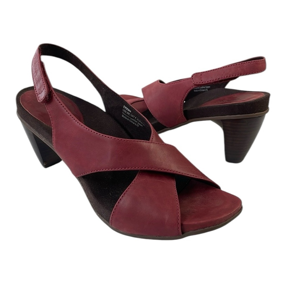 Aetrex Size US 9.5 / EUR 41.5 red leather sling back comfort heels. Open toe.‎